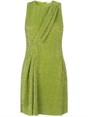 Stine Goya Louiza Lurex Sleek Plissé Sequin Mini Dress — Lime Green